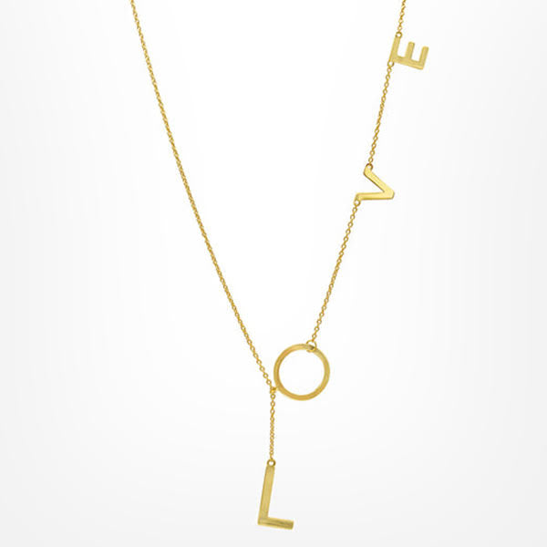 LOVE LARIAT NECKLACE SOLID 14K GOLD