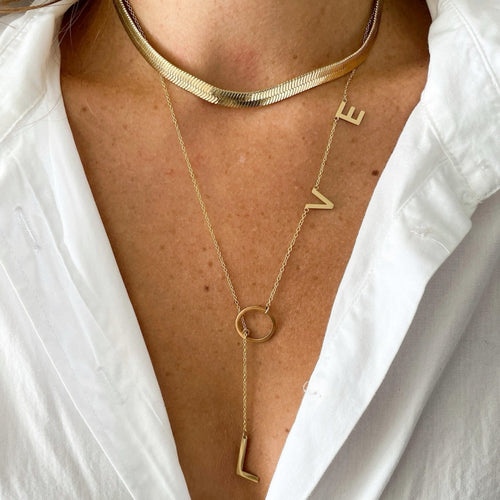 LOVE LARIAT NECKLACE SOLID 14K GOLD