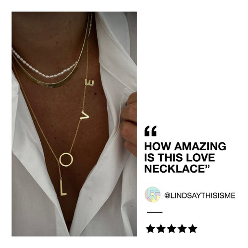 LOVE LARIAT NECKLACE SOLID 14K GOLD