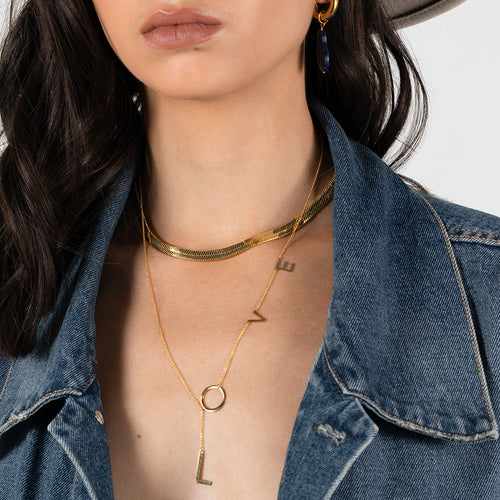 LOVE LARIAT NECKLACE SOLID 14K GOLD